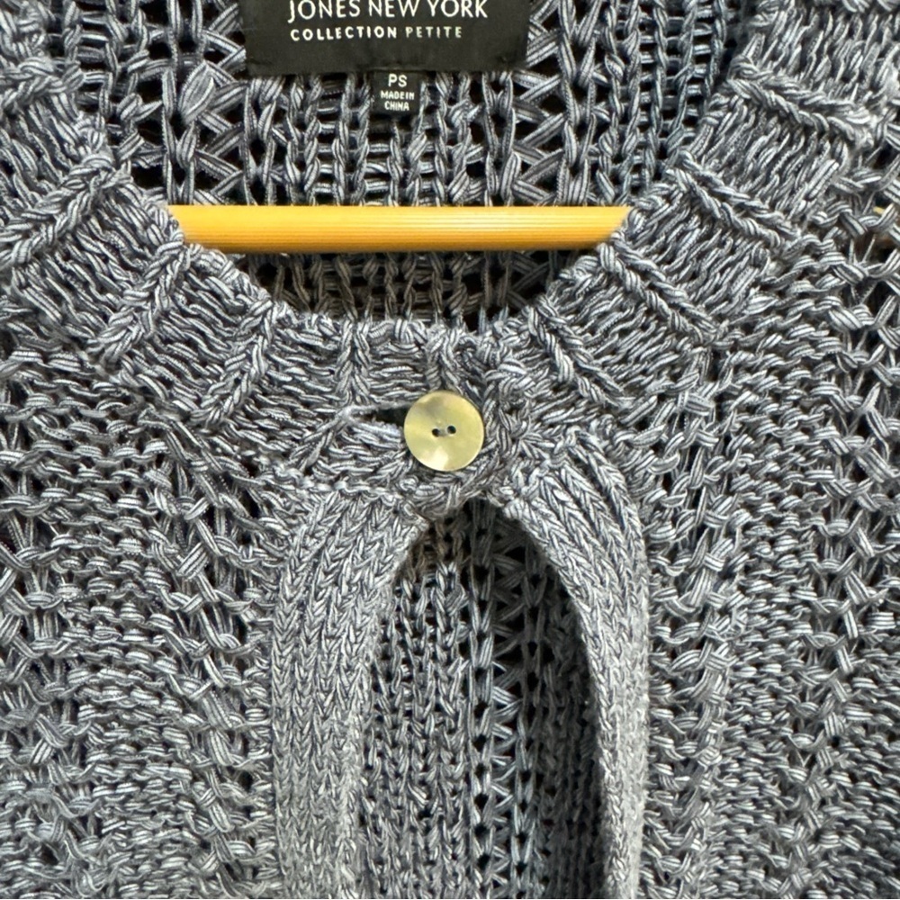 Jones New York Collection Petite Small Open Front Chunky Knit Cardigan Sweater - Picture 6 of 10